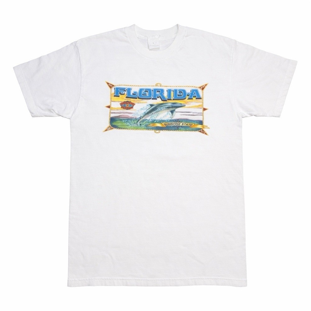 VTG Florida Dolphin Graphic T Shirt Mens M White Sunshine State Beach Tee USA